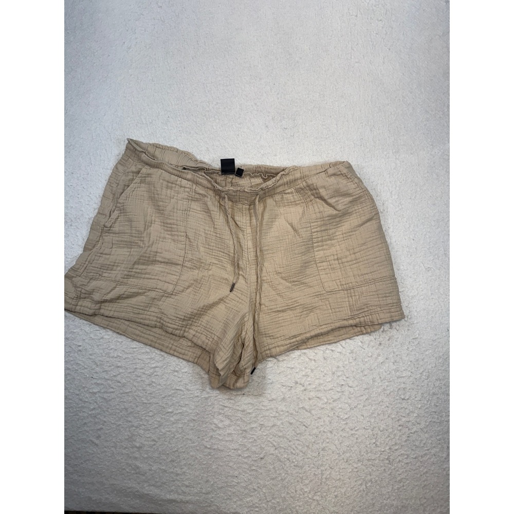 Gap Womens XXL Beige Gauze Pull On Drawstring Shorts Tan Relaxed Fit Pockets